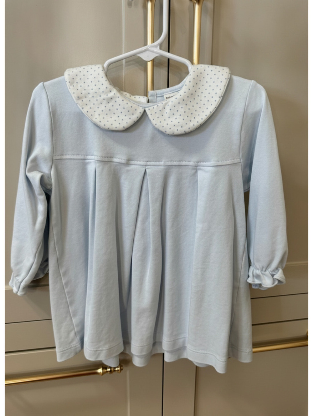 Squiggles by Charlie Baby Dress 3T Light Blue Cotton Long Sleeve with Peter Pan